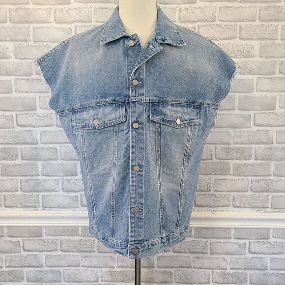 Milio Milano Italy Denim Vest Cut Off Sleeve Biker Trucker Grunge NEW XL Button - Picture 1 of 10